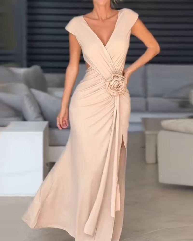 Damen Maxikleid mit raffiniertem Wickel-Design und floralem Akzent R&B
