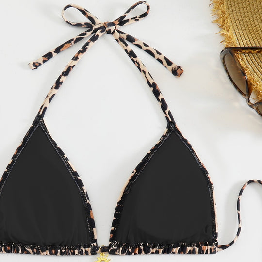 Damen Triangel-Bikini mit verspieltem Animal Print und verstellbaren Bindebändern R&B