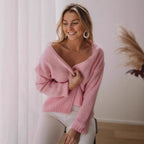 Damen lässiger Pullover mit offener Schulter und weichem Strickmuster R&B