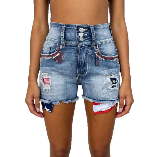 Damen Denim-Shorts im Vintage-Stil mit Aufgestickten Details R&B