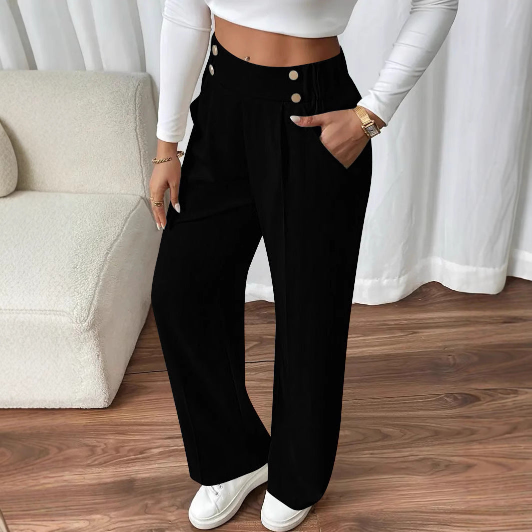 Damen Weit geschnittene Hose mit eleganter Knopfdetail R&B