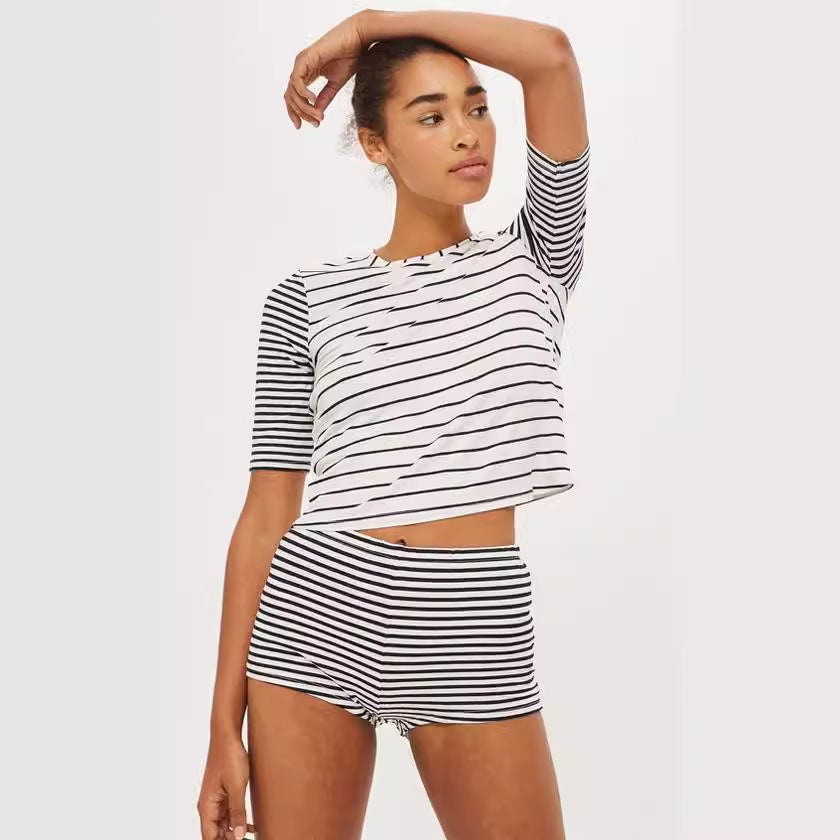 Damen lässiges gestreiftes Shorty-Set R&B