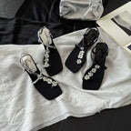 Damen Flache Sandalen mit funkelndem Blumendekor und eleganter Riemchenverbindung