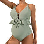 Damen Einteiliger Wickel-Badeanzug mit Rüschendetails R&B