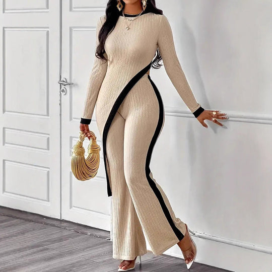 Damen Moderner Jumpsuit mit seitlichem Schlitz und kontrastierenden Akzenten R&B