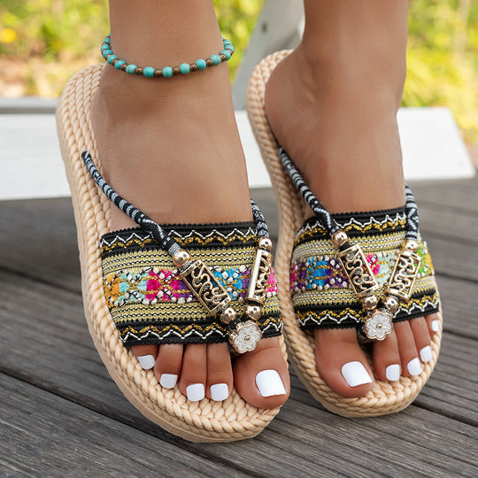 Damen Strandsandalen mit kunstvollem Handwerksdesign R&B