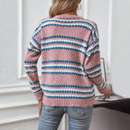 Damen Strickpullover mit strukturiertem Mustermix und bequemem Rundhalsausschnitt