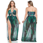 Damen Badeanzug mit elegantem Wickelrock und sommerlichem Palmendruck R&B