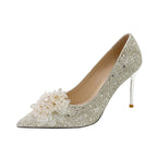 Damen Glamouröse Pumps mit funkelndem Strass und exquisite Blumenapplikation R&B