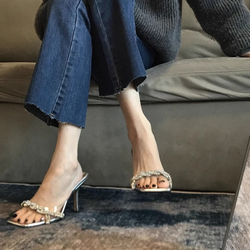 Damen glamouröse High Heel Mules mit funkelnden Strassverzierungen R&B