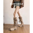 Damen Modische Stiefel mit lässigem Falten-Design und dekorativen Fransen R&B