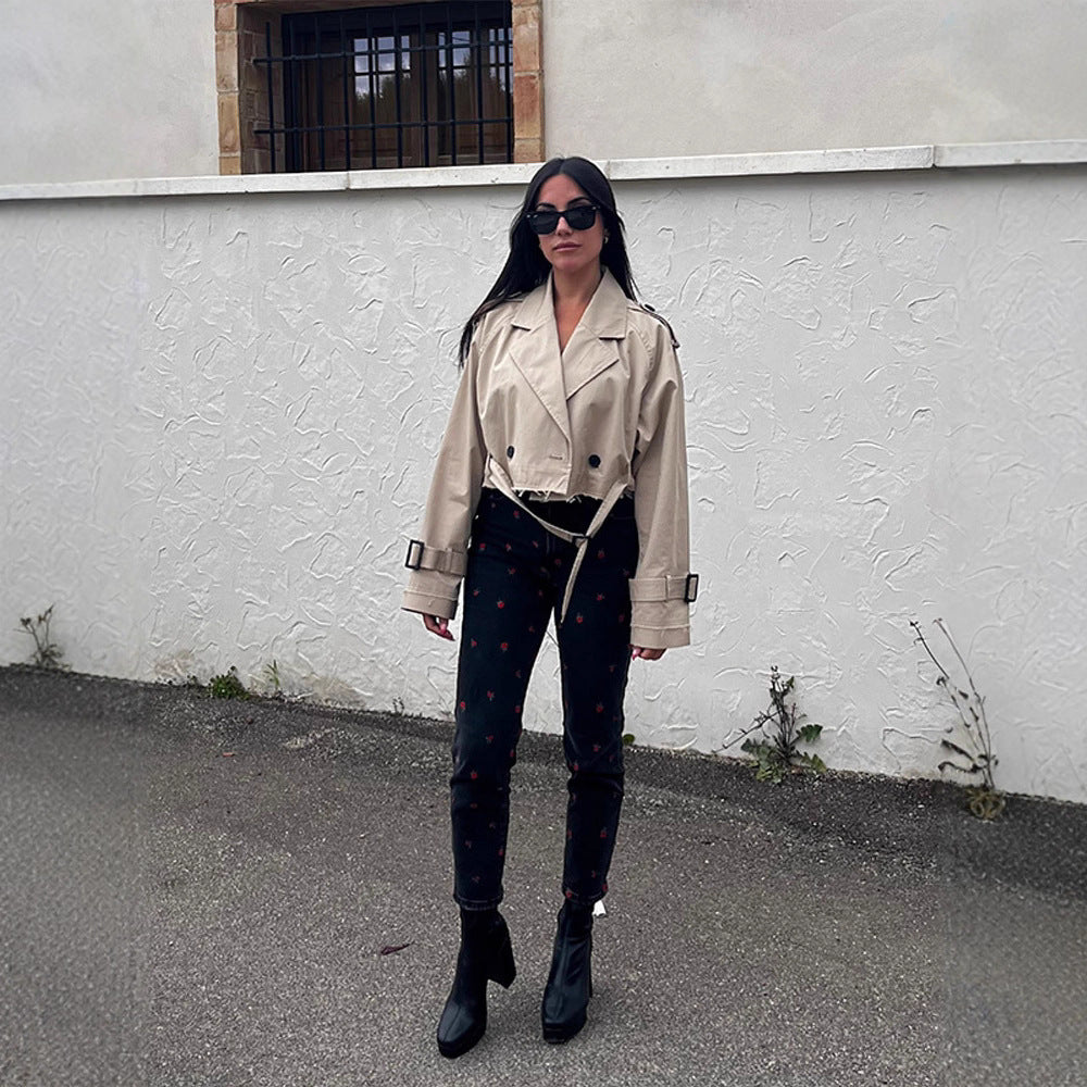 Damen modische Trenchjacke mit Gürtel und oversized Schnitt R&B