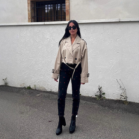 Damen modische Trenchjacke mit Gürtel und oversized Schnitt R&B