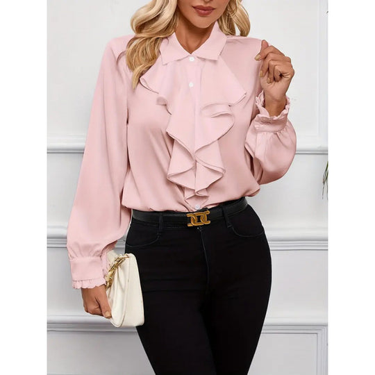 Damen Bluse Mitraffinierten Rüschendetails und Eleganten Ärmeln R&B
