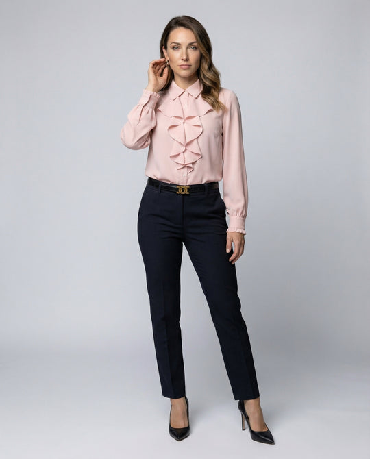Damen Bluse Mitraffinierten Rüschendetails und Eleganten Ärmeln R&B