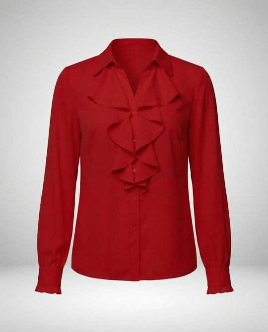 Damen Bluse Mitraffinierten Rüschendetails und Eleganten Ärmeln R&B