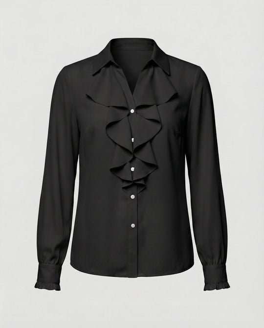 Damen Bluse Mitraffinierten Rüschendetails und Eleganten Ärmeln R&B