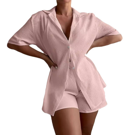 Damen Leichtes kurzärmliges Hemd mit strukturiertem Design R&B