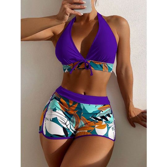 Damen Hochgeschlossen Bikini mit verspieltem Blumenmuster R&B