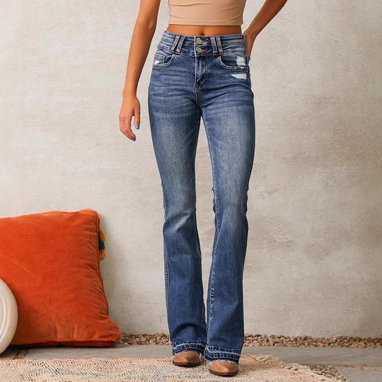 Damen Flared Jeans im Vintage-Stil mit hohen Taillen R&B