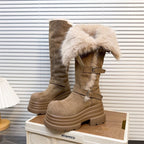 Damen Fleecegefütterte Winterstiefel mit modischen Schnallen und platform Sohle R&B