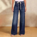Damen Weite Denim-Hose mit hohem Bund und regulierbarem Kordelzug R&B