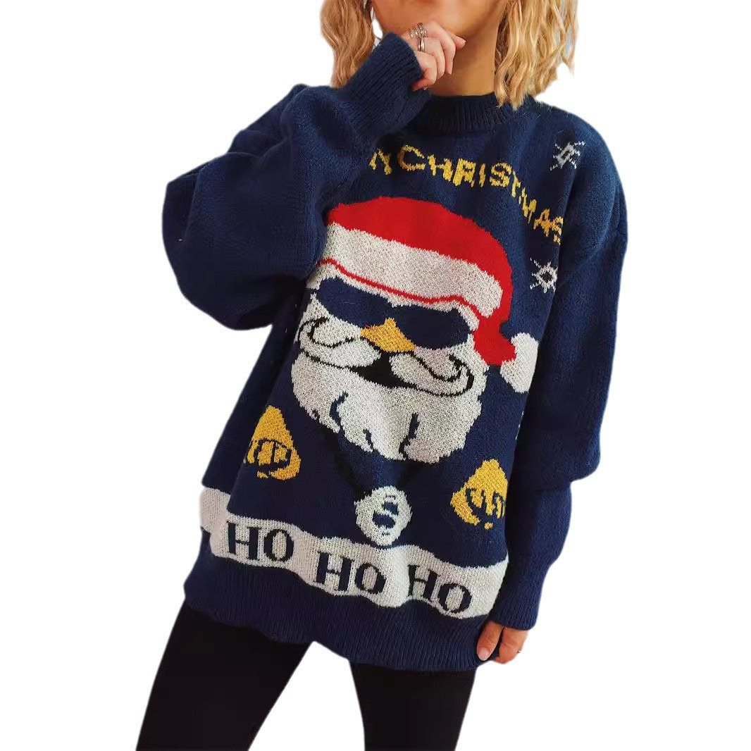 Damen weihnachtlicher Pullover mit festlichem Santa-Motiv und lockerer Passform R&B