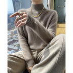 Damen weicher Strickpullover mit hohen Kragen und V-Design R&B
