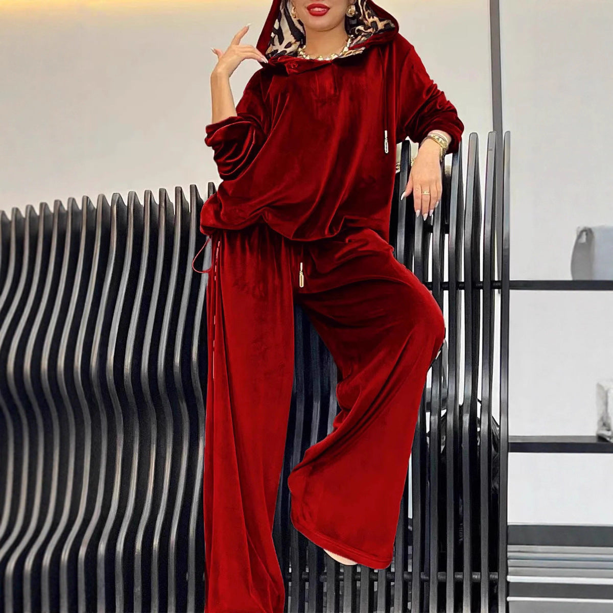 Damen Freizeit-Hosenset aus weichem Velours R&B