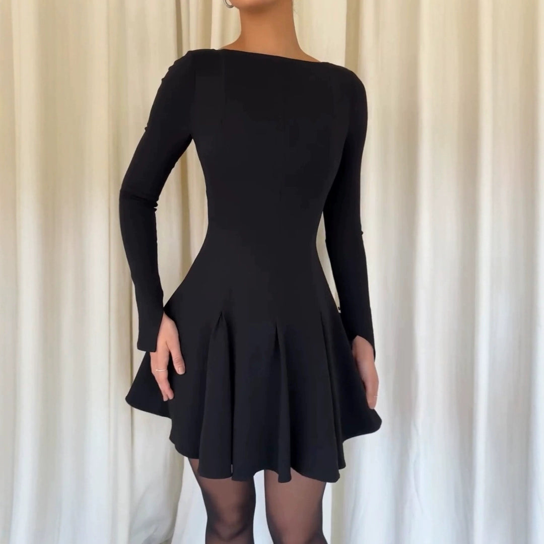 Damen Kleid mit ausgestelltem Rock und eleganten langen Ärmeln R&B