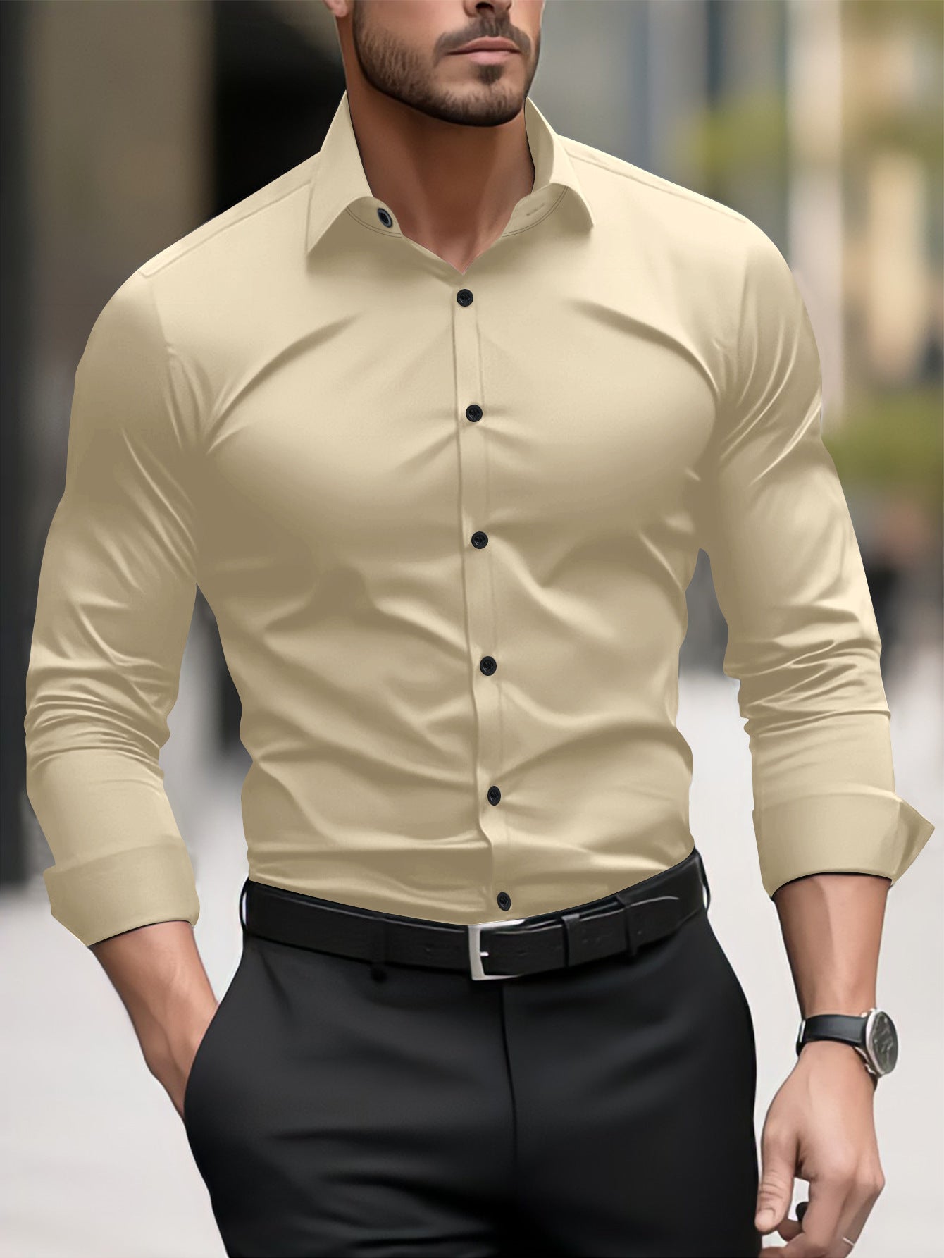 Herren Slim-Fit Langarmhemd mit modernem Schnitt und eleganten Akzenten R&B