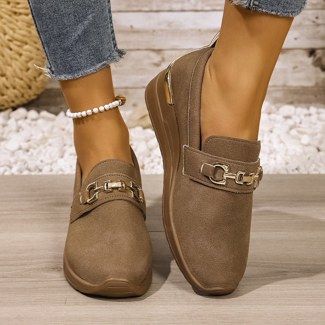 Damen modische Slip-On Sneakers mit glitzernder Schnallenverzierung R&B