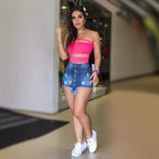 Damen Jeans-Minirock mit Knopfleiste und modischen Destroyed-Details R&B