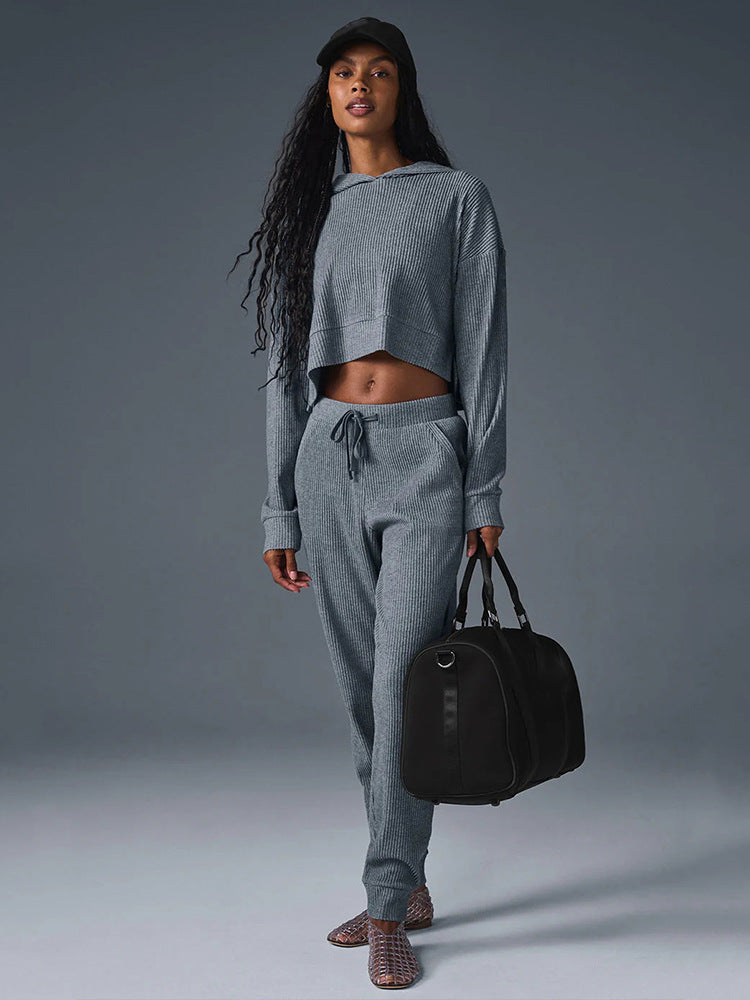 Damen entspanntes Crop-Sweatshirt und bequeme Jogginghose Set R&B