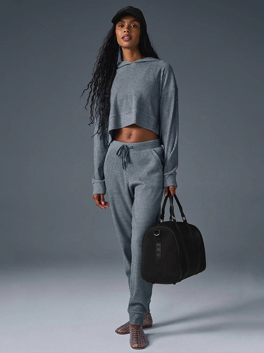 Damen entspanntes Crop-Sweatshirt und bequeme Jogginghose Set R&B