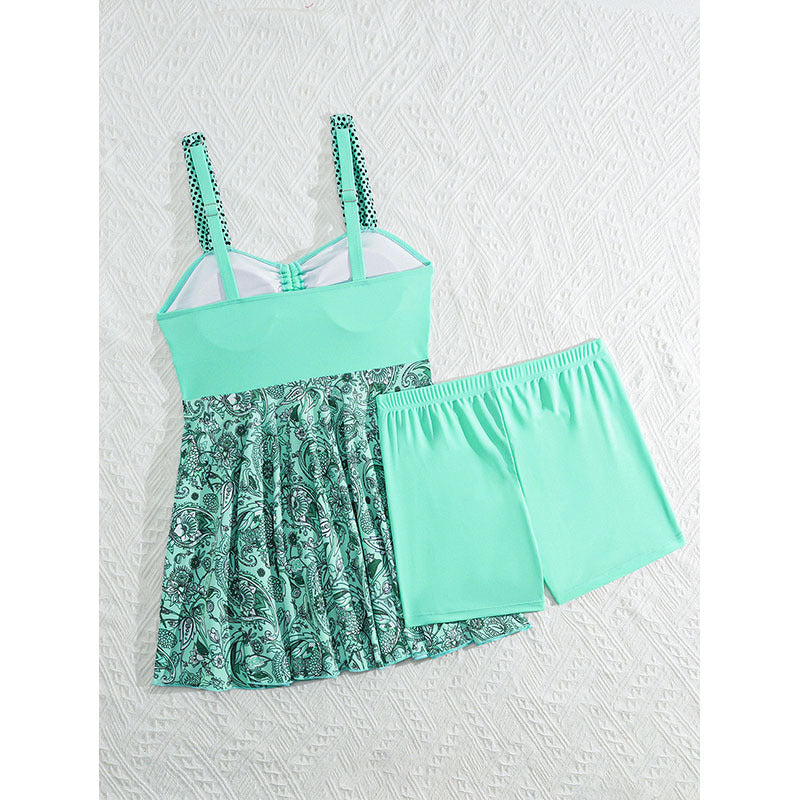 Damen Tankini mit floralem Rock und gepolstertem Oberteil