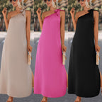 Damen Maxikleid mit asymmetrischem Träger und Seitenschlitz R&B
