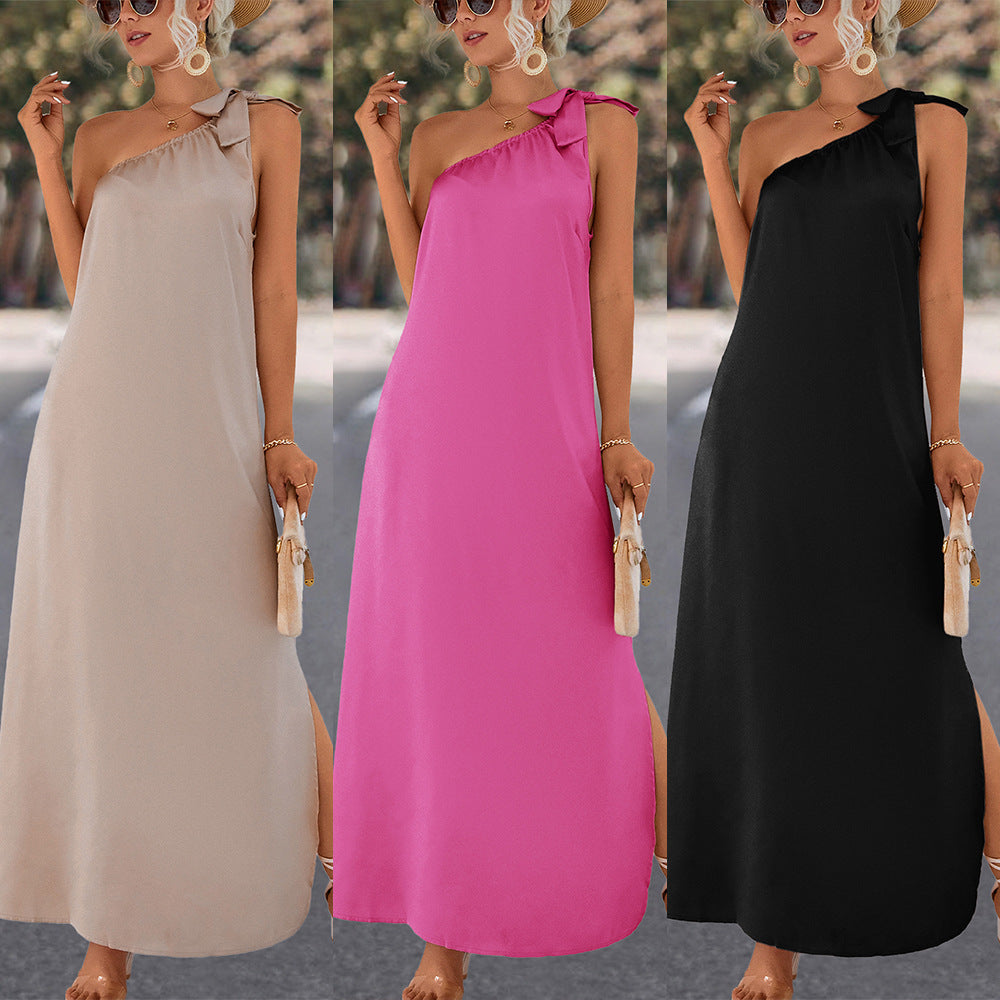 Damen Maxikleid mit asymmetrischem Träger und Seitenschlitz R&B