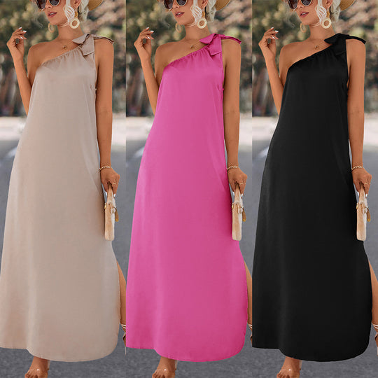 Damen Maxikleid mit asymmetrischem Träger und Seitenschlitz R&B