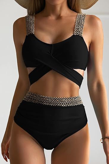 Damen Hochtaillierter Bikini mit elegantem Wickeldesign R&B