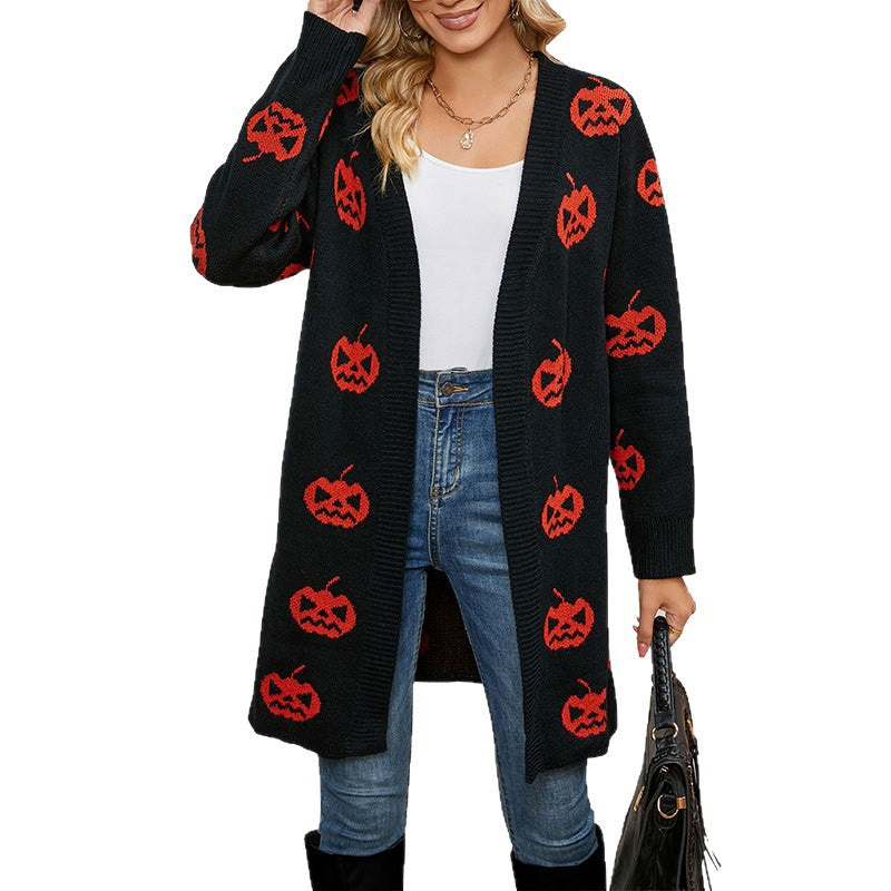 Damen Strick-Cardigan mit kreativem Halloween-Motiv R&B