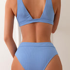 Damen Hochgeschnittener Rib-Bikini mit trägerlosem Oberteil und elastischem Bund R&B