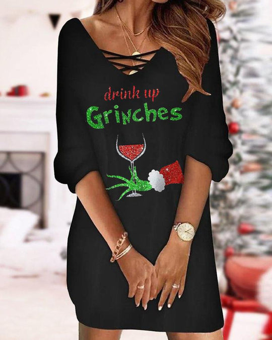 Damen lässiges Weihnachtskleid mit einzigartigem Druckdesign und weitem Schnitt R&B