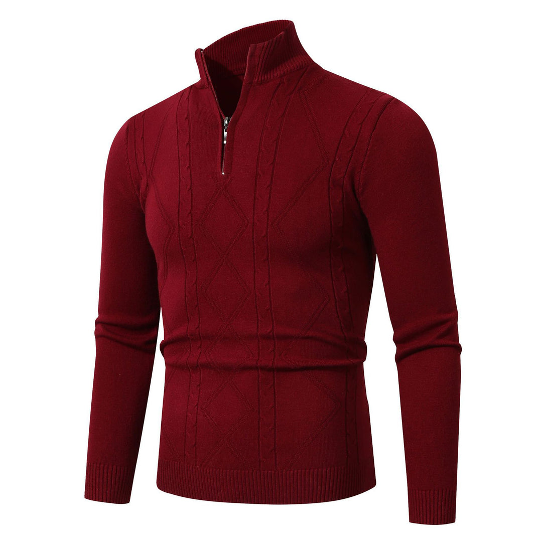 Herren Strickpullover mit modernem Zopfmuster und hohem Stehkragen R&B