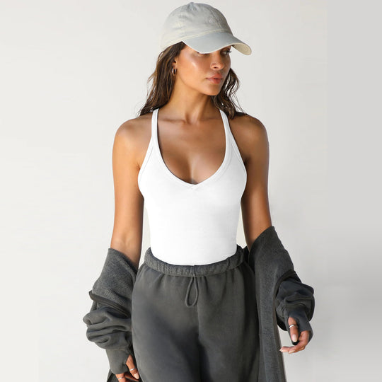 Damen Sportliches Tanktop mit V-Ausschnitt und figurbetonter Passform R&B