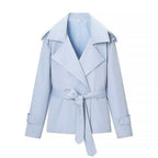Damen nan kurzer taillierter Trenchcoat mit Bindegürtel, großem Revers und Manschettenriegel R&B