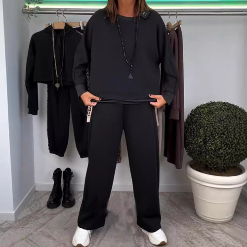Damen nan Oversize-Jogging-Set mit kastigem Sweatshirt und weiter Palazzo-Hose mit dekorativem Seitenband R&B
