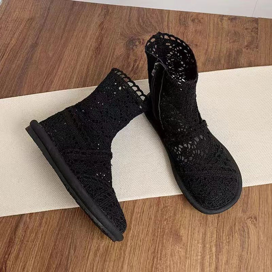 Damen Häkelstiefeletten mit atmungsaktiver Sohle und modischem Reißverschluss R&B