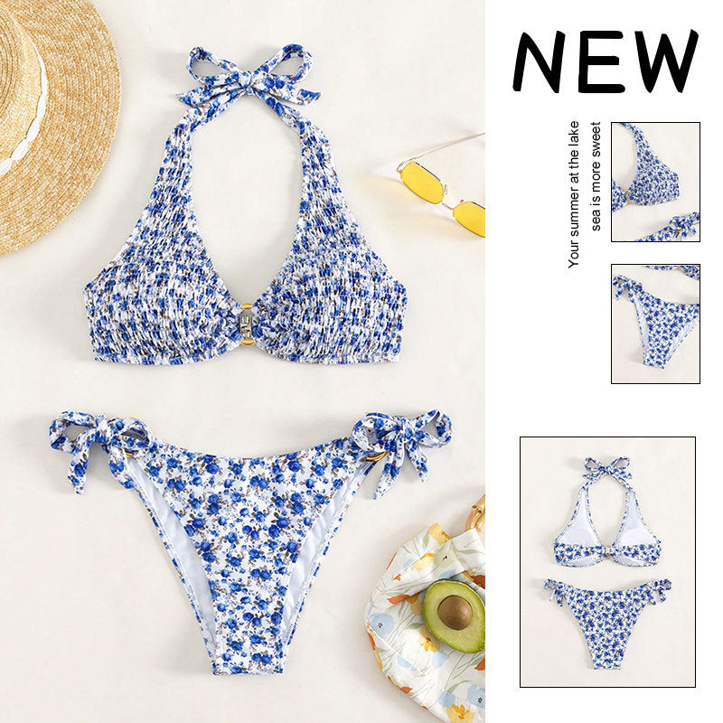 Damen Triangel-Bikini mit verspielten Rüschendetails und elegantem Knotendesign R&B
