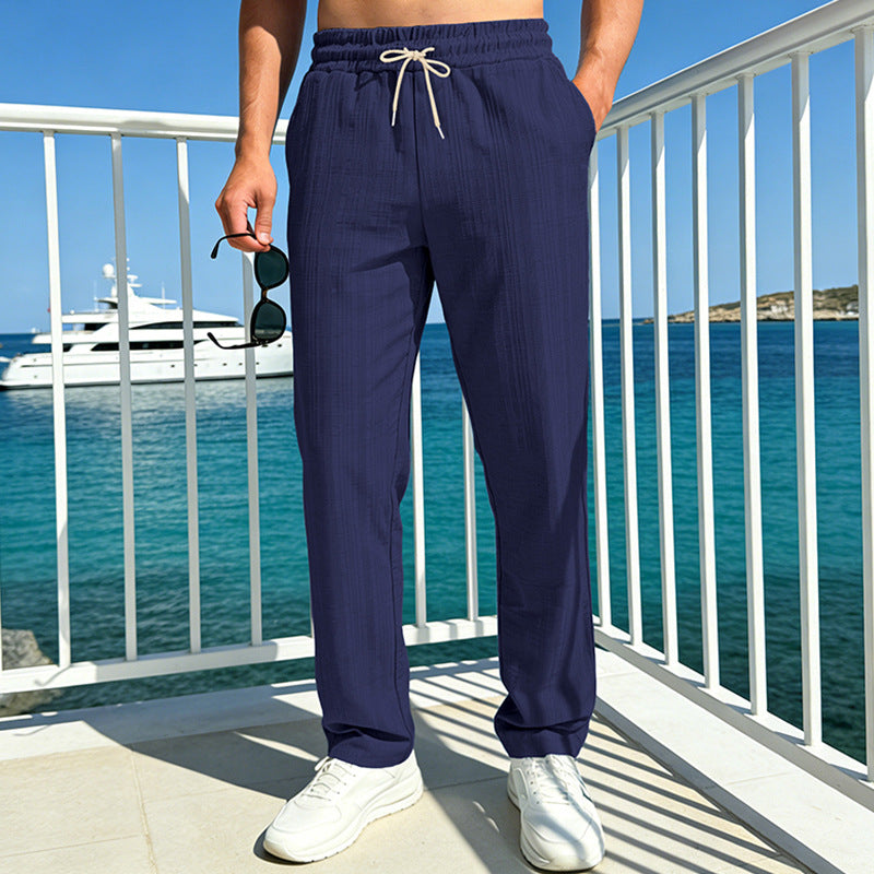 Herren nan Ferien-Loungehose aus atmungsaktivem Leinen‑Baumwollmix mit elastischem Bund und geradem Bein R&B
